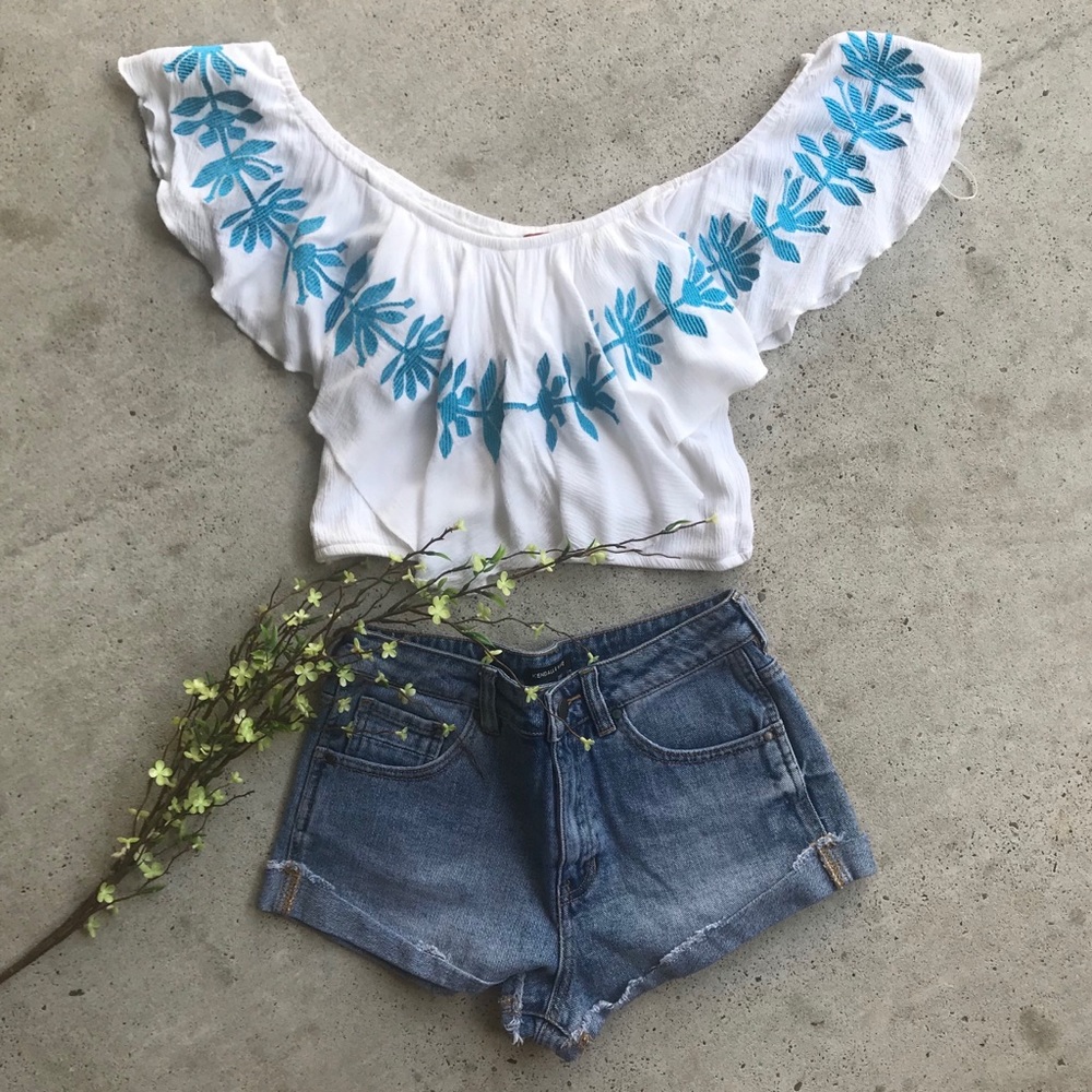 Off the shoulder embroidered Crop Top